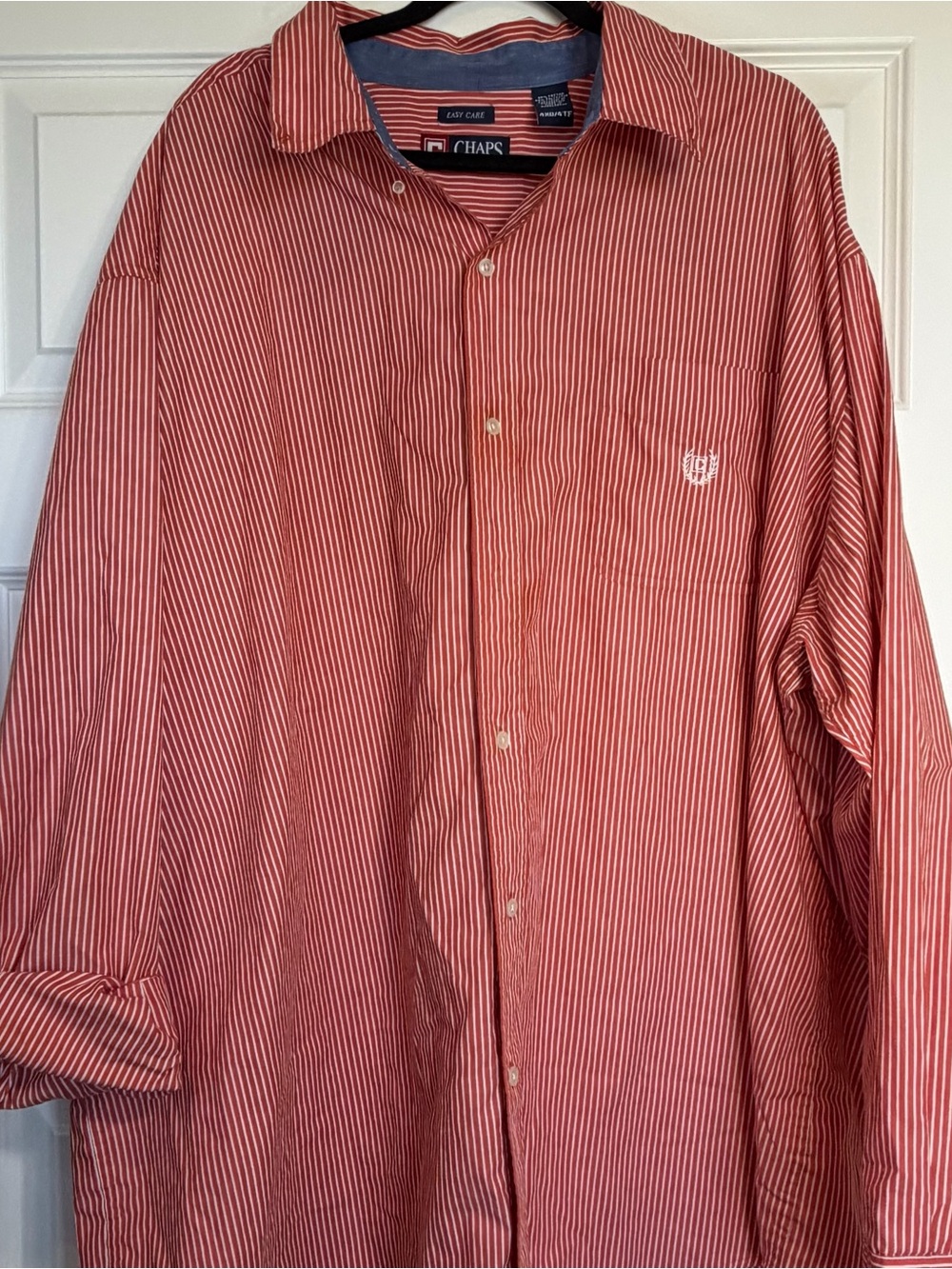 Chaps Men’s 4XB 4XL Big & Tall Red Orange Stripe Button Down Long Sleeve Shirt